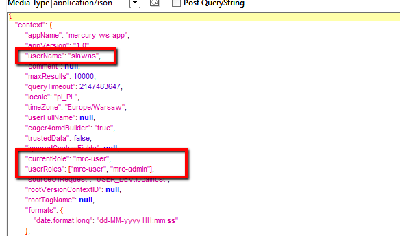 Example of context data in the REST service